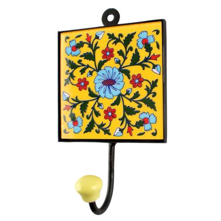 Turquoise Wheel Flower Ceramic Tile Hook Online